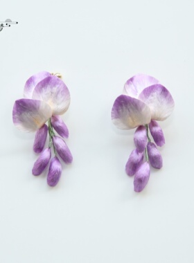 繁花入梦非遗绒花耳环纯手工高级感气质大气紫色紫藤花耳钉耳饰