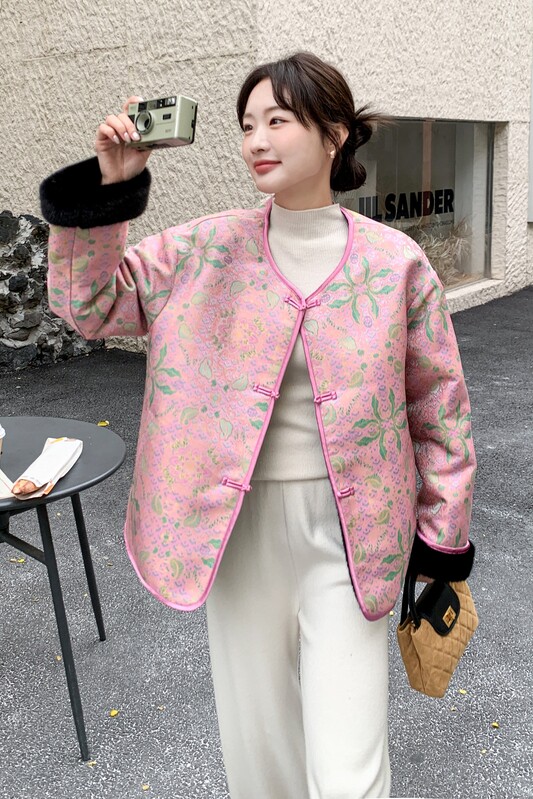 【现货】两面穿新中式盘扣织锦提花外套B001-M202-P285控428,女装皮草,依依服饰