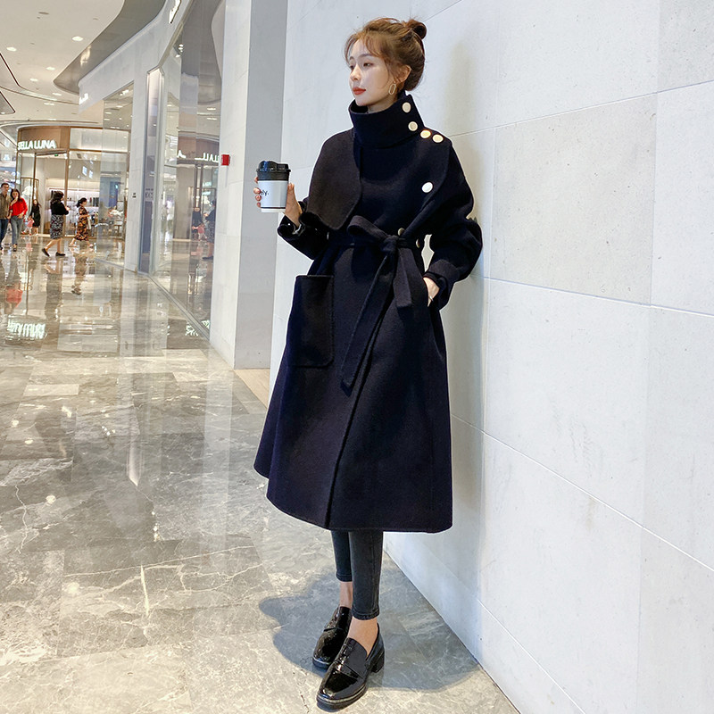 赫本风黑色呢子大衣女秋冬长款2023新款韩系夹棉毛呢外套加厚加棉,女装毛呢外套,依依服饰