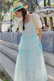 新品出货！超仙森系泡泡袖晕染色网纱裙2258-P115控168有，女装连衣裙，依依服饰