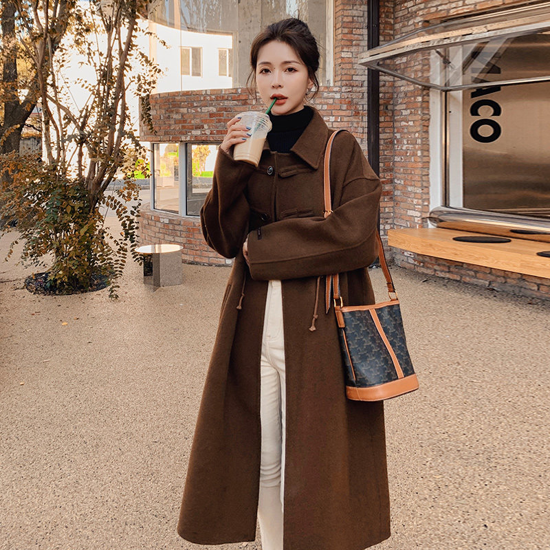 大货已出！2022冬季复古牛角圆扣收腰加毛呢大衣827-P170控248,女装毛呢外套,依依服饰