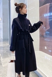赫本风黑色呢子大衣女秋冬长款2023新款韩系夹棉毛呢外套加厚加棉，女装毛呢外套，依依服饰