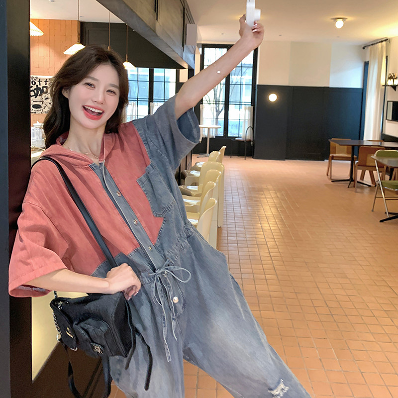 【图】大货！短袖款牛仔拼接连体裤6026-P135控188,女装连体裤,依依服饰