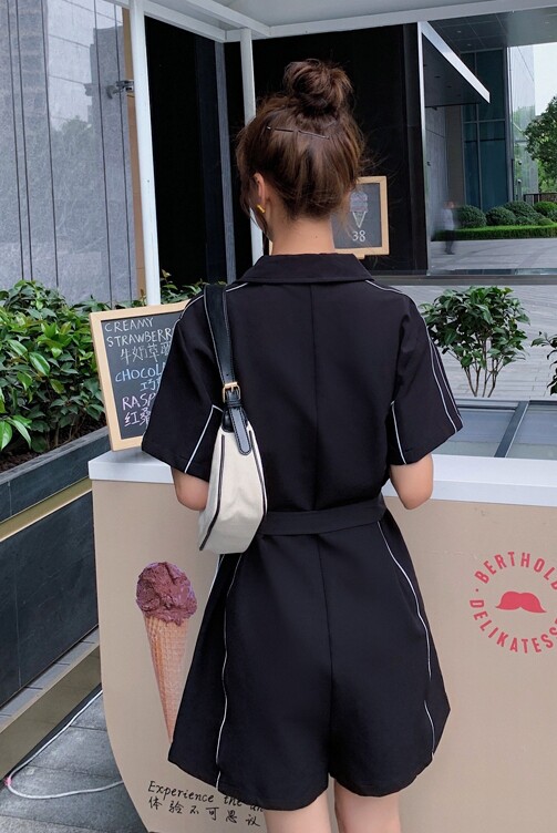 黑色连体裤夏装女短裤高级感2025新款减龄工装一件式连衣裤,女装休闲裤,依依服饰
