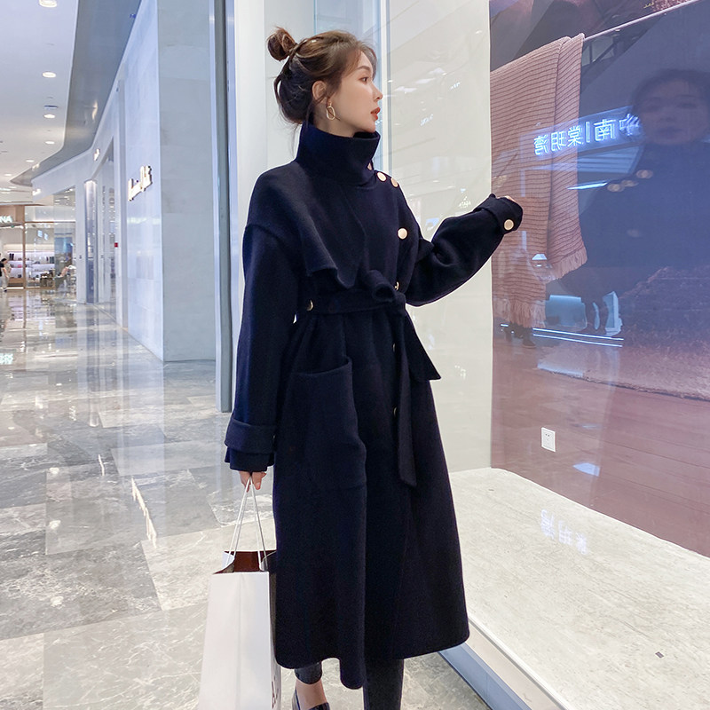 赫本风黑色呢子大衣女秋冬长款2023新款韩系夹棉毛呢外套加厚加棉,女装毛呢外套,依依服饰