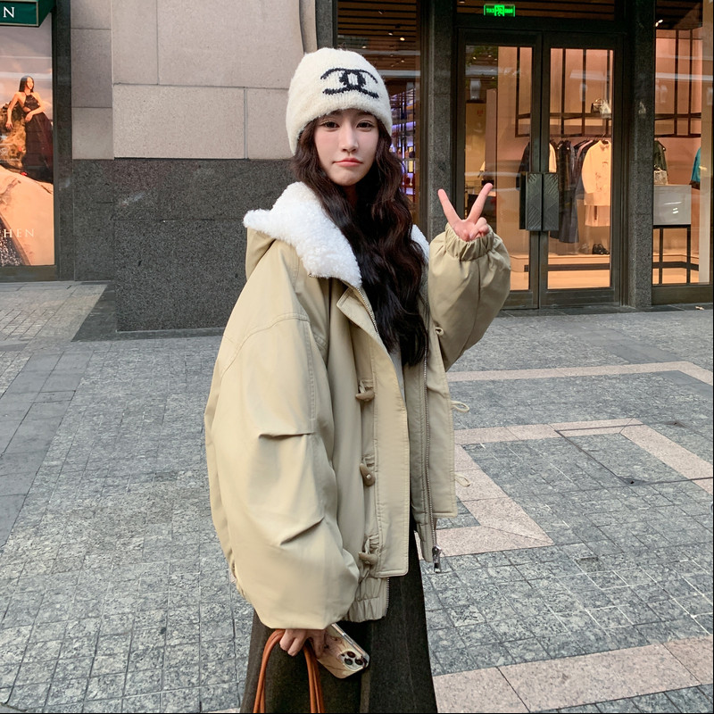 【现货】牛角扣大翻领皮衣派克95绒羽绒服B001M213-P395控568,女装羽绒服,依依服饰