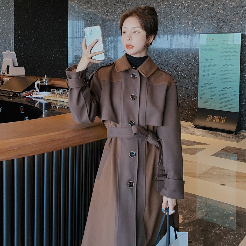 大货已出！新品拼色加毛呢大衣外套829P185控268提供，女装毛呢外套，依依服饰