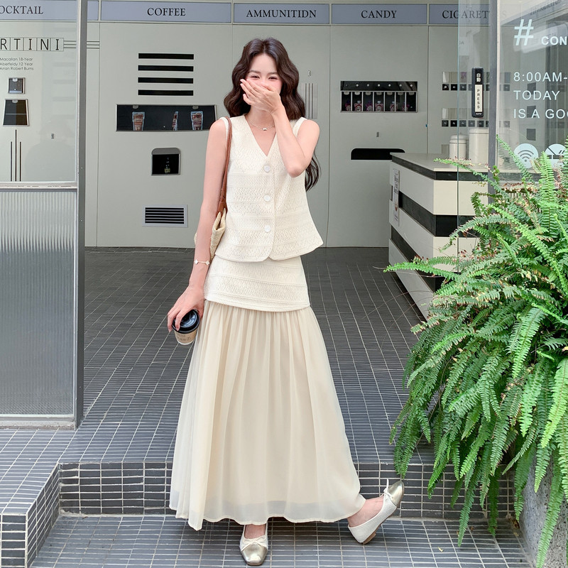 现货！韩系提花马甲+重工拼接半裙套装2C521-8700P175控288，女装套装/套裙，依依服饰