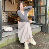 【大货】甜辣撞色针织衫上衣花苞裙俩件套6061-P130控188，女装套装/套裙，依依服饰