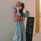 长袖牛仔连体裤女春秋季2025新款小个子设计感宽松休闲阔腿连衣裤，女装牛仔裤，依依服饰