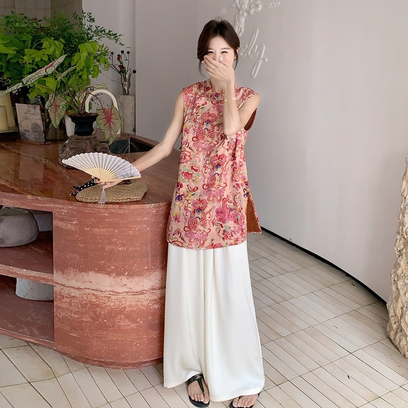 正版现货！新中式轻风旗袍改良上衣+阔腿裤8068P165控238，女装套装/套裙，依依服饰