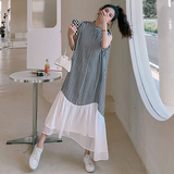 新款现货！正版条纹雪纺拼接超显瘦连衣裙2250-P100控158有，女装连衣裙，依依服饰