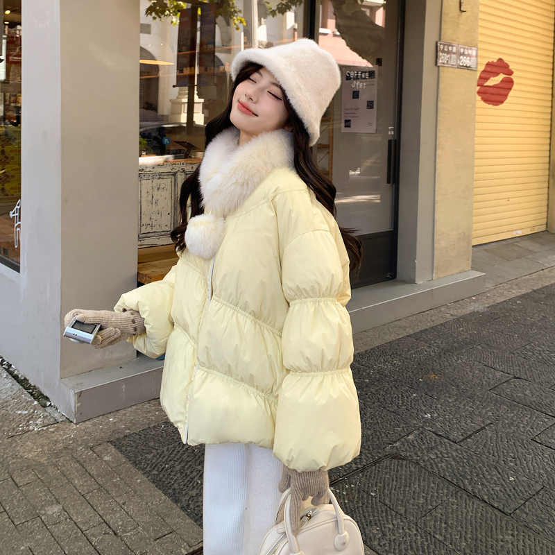 【新品现货】奶呼呼泡芙真狐狸毛领90绒羽绒服B001-M208P335控468，女装羽绒服，依依服饰