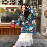 新品现货！蓝色韩系花朵针织上衣+半裙两件套8621-P175控288，女装套装/套裙，依依服饰