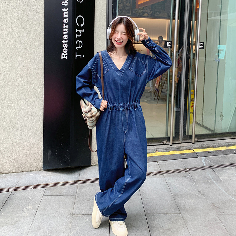 大货现货！V领后背拉链设计牛仔连体裤6065-P145控218，女装连体裤，依依服饰