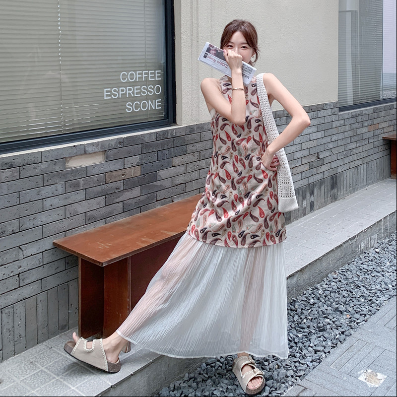 新品大货！复古时尚拼接假两件无袖连衣裙8087-P145控218,女装连衣裙,依依服饰