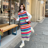 新品现货！多巴胺条纹流苏针织连衣裙8600-P120控198（单件），女装连衣裙，依依服饰