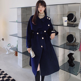 赫本风黑色呢子大衣女秋冬长款2023新款韩系夹棉毛呢外套加厚加棉，女装毛呢外套，依依服饰