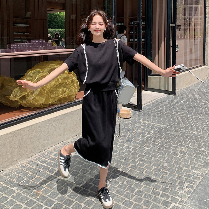 【新款】现货！贝壳绣露肩开叉半身裙套装6053-P115控168,女装套装/套裙,依依服饰