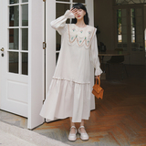 【大货】原创甜妹刺绣大花边翻领长款连衣裙2265P115控168，女装连衣裙，依依服饰