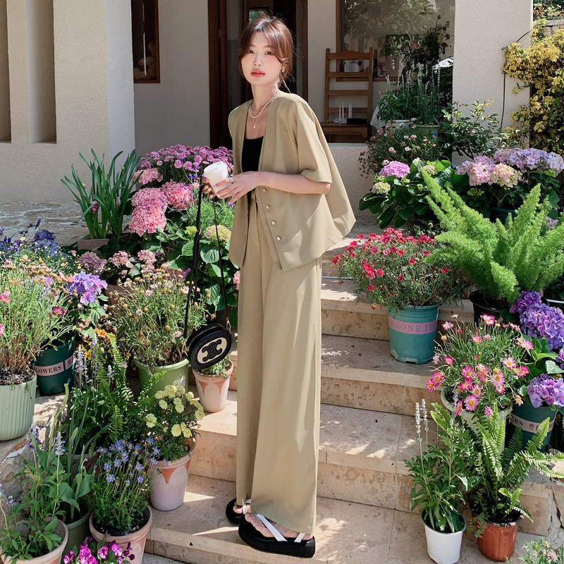 主推现货！盐系减龄西装阔腿裤套装2355-P155控218有买家秀，女装套装/套裙，依依服饰