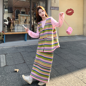 新品现货！条纹针织彩色马甲三件套 8606-P195控318图片