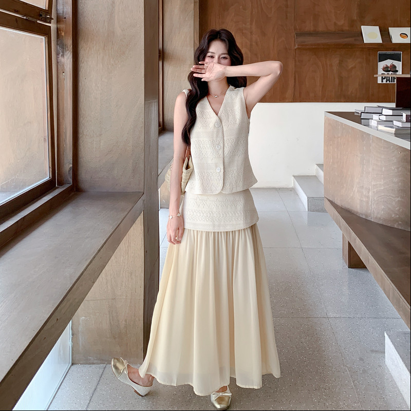 【现货】韩系提花马甲+重工拼接半裙套装2C521-8700P175控288，女装套装/套裙，依依服饰