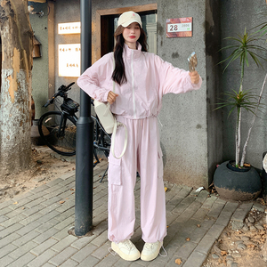 大货现货！盐甜系休闲显瘦工装粉色两件套套装 6067-P155控228图片