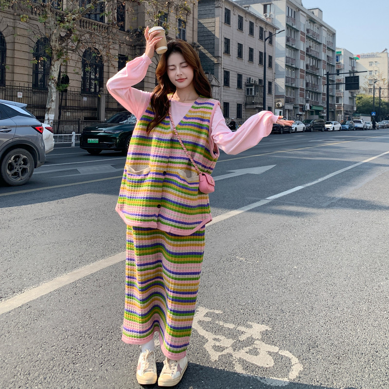 新品现货！条纹针织彩色马甲三件套8606-P195控318,商品下架区,依依服饰