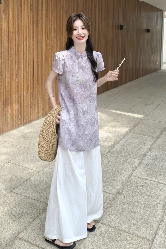 【现货】新中式风禅意上衣+阔腿裤两件套8076-P145控208,女装套装/套裙,依依服饰