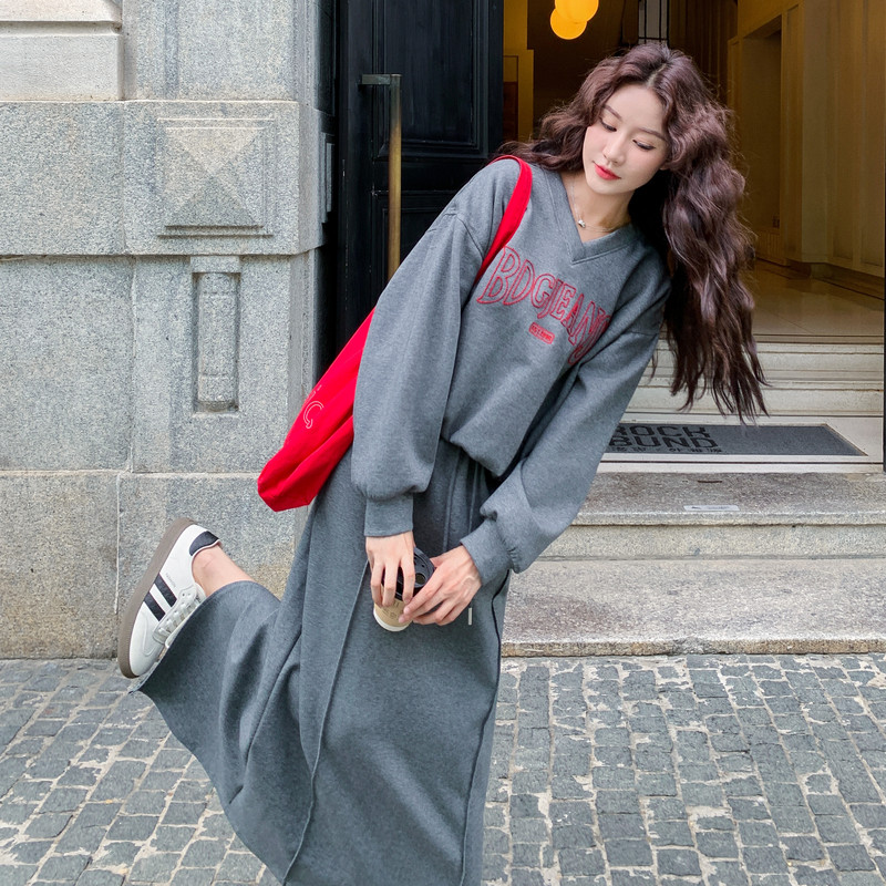 【现货】减龄刺绣V领卫衣半身裙套装B001-8316-P175控258,女装套装/套裙,依依服饰