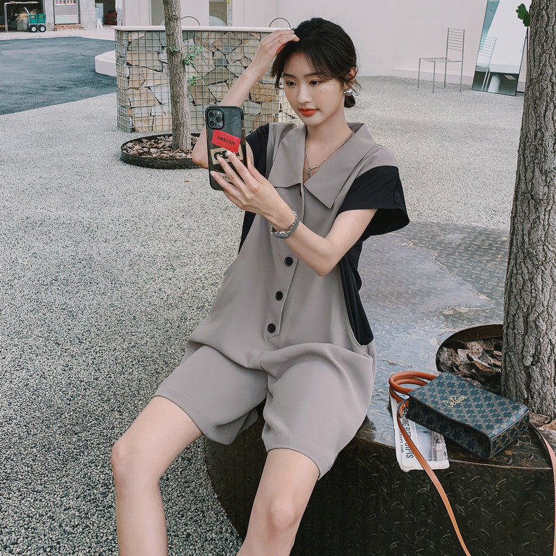 新款现货！感拼色垂感休闲连体裤2257-P95控148有，女装休闲裤，依依服饰