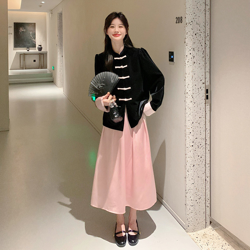 新中式套装2025新款春秋女高级感盘扣中国风上衣国潮裙子两件套,女装套装/套裙,依依服饰