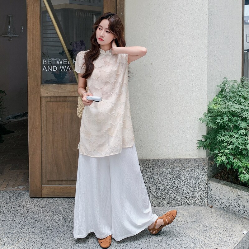 现货！新中式风禅意上衣+阔腿裤两件套8078-P145控208，女装套装/套裙，依依服饰