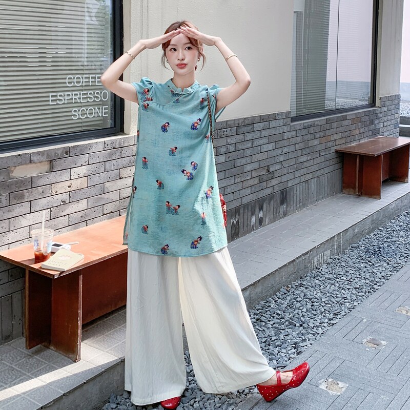 【现货】新中式风小唐人阔腿裤两件套套装8072-P135控198,女装套装/套裙,依依服饰