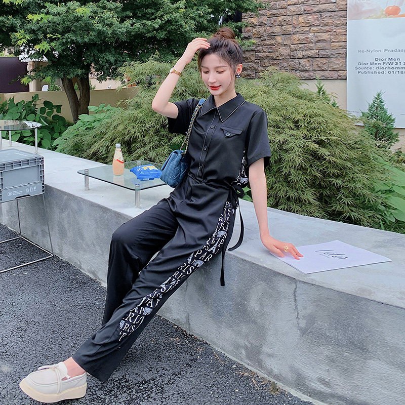 图现货！字母拼色设计垂感气质连体裤806-P115控168,女装休闲裤,依依服饰