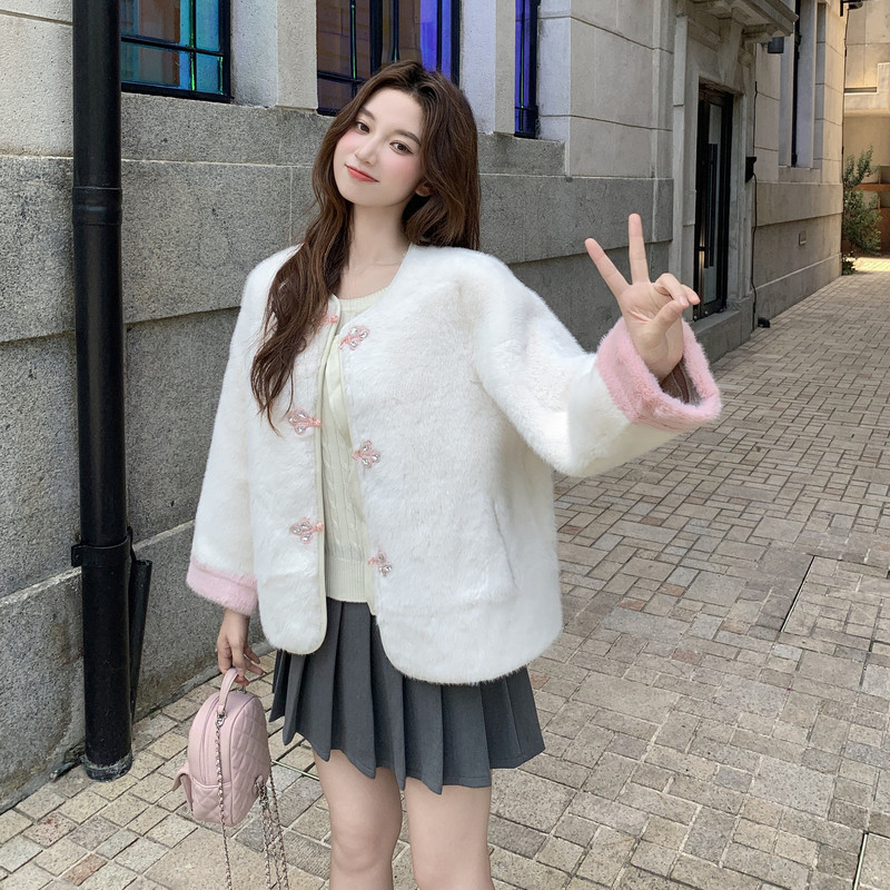 【现货】新中式风盘扣拼接皮毛一体B001-8517-P185控278,女装皮草,依依服饰