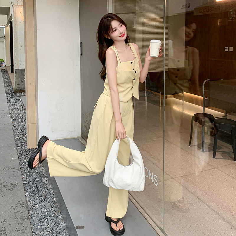 【新款】设计感显瘦吊带假两件西装套装6039-P135控198,女装套装/套裙,依依服饰