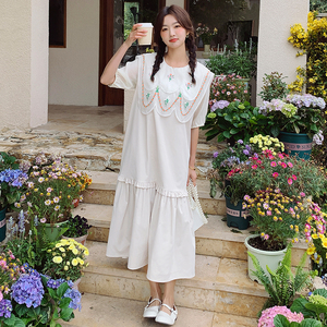 【图现货】甜妹休闲刺绣大花边翻领拼接连衣裙2325-P120控178图片