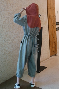 长袖牛仔连体裤女春秋季2025新款小个子设计感宽松休闲阔腿连衣裤图片