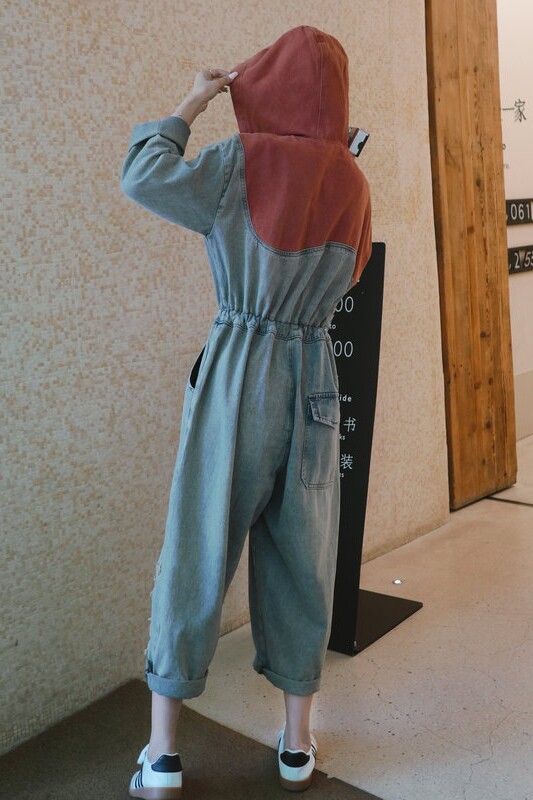 长袖牛仔连体裤女春秋季2025新款小个子设计感宽松休闲阔腿连衣裤,女装牛仔裤,依依服饰
