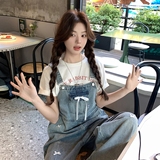 【现货】蝴蝶结烫钻牛仔背带裤001-8035-P145控218，女装牛仔裤，依依服饰