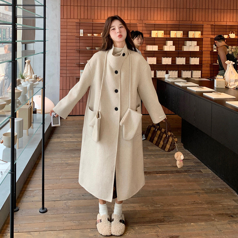 【新品现货】高级感手套款双面羊绒大衣／6202-P300控438配手套,女装毛呢外套,依依服饰