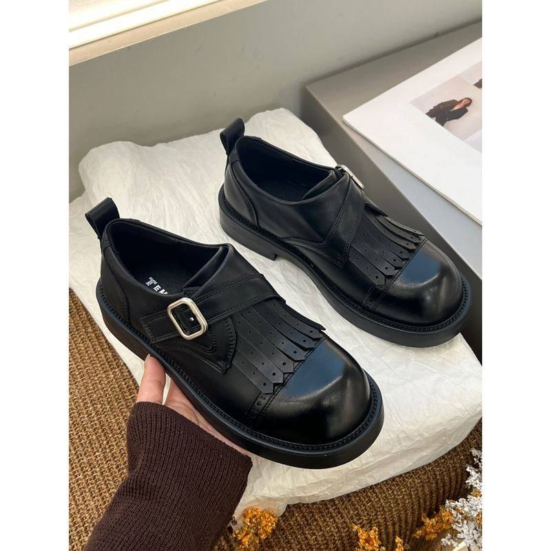欧美2026早秋新款圆头一脚蹬乐福鞋女时尚搭扣流苏孟克鞋小皮鞋女,女鞋,乐福鞋（豆豆鞋）,淘宝优惠券,粉丝福利购,淘宝优惠卷