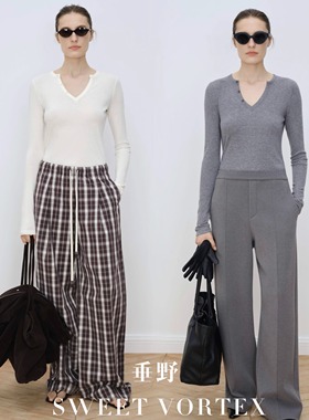 MAISON THER 25FW 米色/灰色羊绒V领醋酸针织打底衫