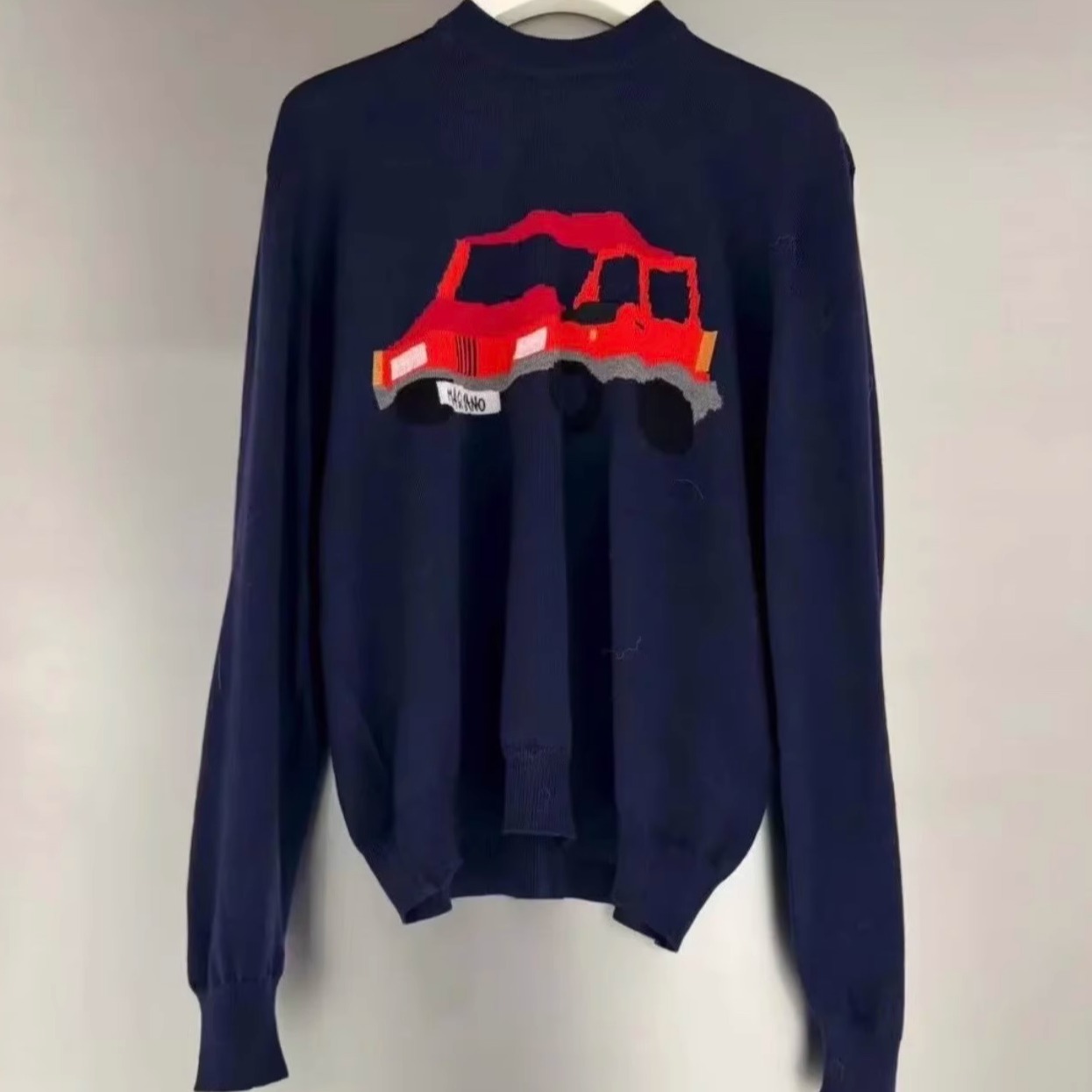 Magliano 25秋冬 红蓝拼色/棕色小汽车圆领针织上衣 男女同款