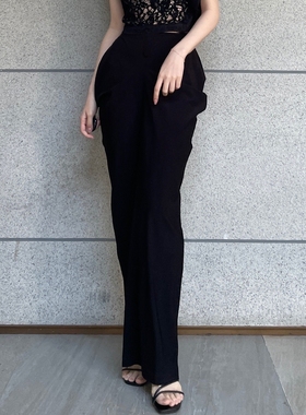 「65折」Oude Waag 23SS 黑色/粉色扎染系腰裹身v形半身长裙