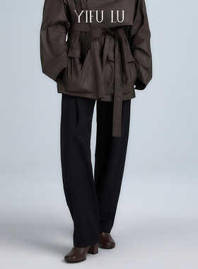 YIFU LU 25AW 秋冬新品 黑色扣饰腰褶羊毛休闲西裤