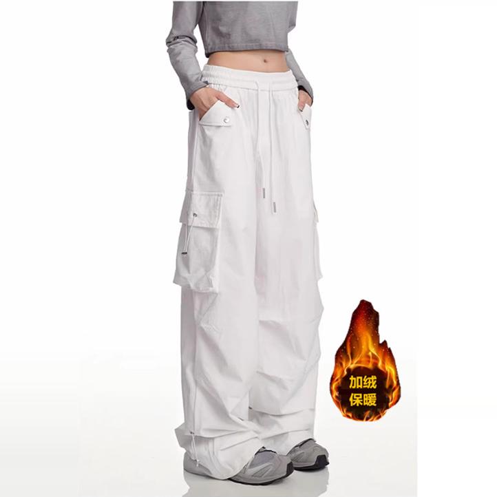 美拉德2025秋冬加绒中性风工装裤子hiphop跳舞嘻哈显瘦女运动长裤