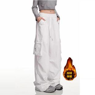 美拉德2025秋冬加绒中性风工装裤子hiphop跳舞嘻哈显瘦女运动长裤